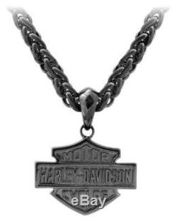 Harley-Davidson Men's Blackout Bar & Shield Necklace, Stainless Steel HSN0062