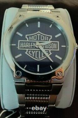 Harley-Davidson Men's Blue Patterned Bar & Shield Stainless Steel Watch 76A159