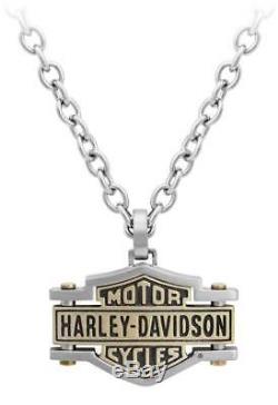 Harley-Davidson Men's Brass & Steel Bar & Shield Chain Necklace, HSN0045-22
