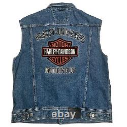 Harley-Davidson Men's Denim Vest Biker Jean Embroidered Bar & Shield Logo Large