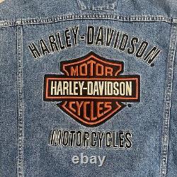 Harley-Davidson Men's Denim Vest Biker Jean Embroidered Bar & Shield Logo Large