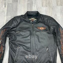 Harley Davidson Men's Leather Bar & Shield Racing Flames Jacket Large
