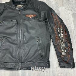 Harley Davidson Men's Leather Bar & Shield Racing Flames Jacket Large