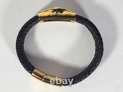 Harley-Davidson Men's Leather Gold Bar & Shield Rope Bracelet, Black