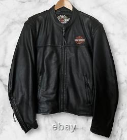 Harley Davidson Men's Leather Jacket Biker Bar Shield Bomber Varsity Black Large