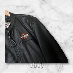 Harley Davidson Men's Leather Jacket Biker Bar Shield Bomber Varsity Black Large