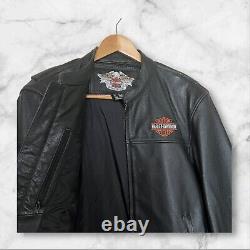 Harley Davidson Men's Leather Jacket Biker Bar Shield Bomber Varsity Black Large