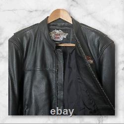 Harley Davidson Men's Leather Jacket Biker Bar Shield Bomber Varsity Black Large