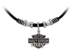 Harley-Davidson Men's Leather Necklace Nut & Coil Bar & Shield Pendent