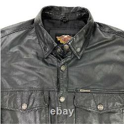 Harley Davidson Men's Leather Shirt Jacket Black Bar Shield Snap Button MEDIUM