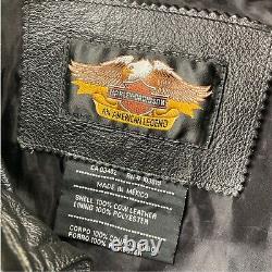 Harley Davidson Men's Leather Shirt Jacket Black Bar Shield Snap Button MEDIUM