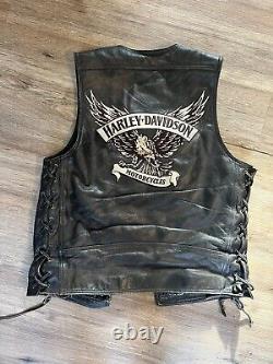 Harley-Davidson Men's Leather Vest M Piston black snap bar shield