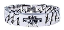 Harley-Davidson Men's Long Bar & Shield Steel ID Curb Link 9 Bracelet HSB0142