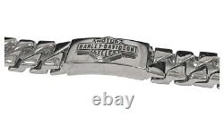 Harley-Davidson Men's Long Bar & Shield Steel ID Curb Link 9 Bracelet HSB0142