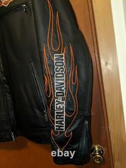 Harley Davidson Men's Medium Leather Bar & Shield Racing Flames Jacket Size XL