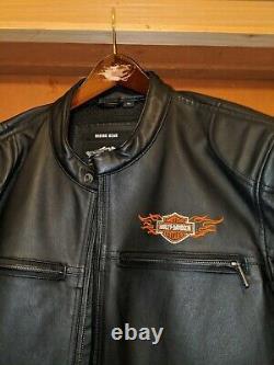 Harley Davidson Men's Medium Leather Bar & Shield Racing Flames Jacket Size XL