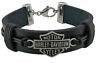 Harley-davidson Men's Nut & Coil Bar & Shield Black Leather Bracelet Hsb0233