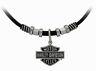 Harley-davidson Men's Nut & Coil Bar & Shield Leather Necklace And Charm Hsn0071