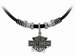 Harley-Davidson Men's Nut & Coil Bar & Shield Leather Necklace and Charm HSN0071