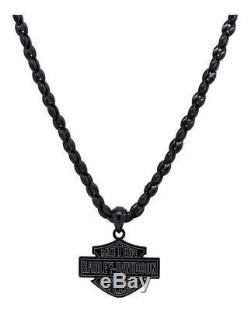 Harley-Davidson Men's Sculpted Bar & Shield Logo Necklace, Black HSN0043-22