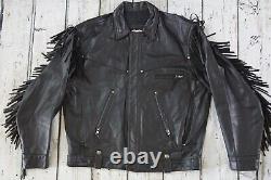Harley Davidson Men's USA Made Fringed Vintage Bar&Shield Black Leather Jacket L