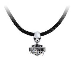 Harley-Davidson Men's Wicked Skull Bar & Shield Leather Necklace HDN0462-22