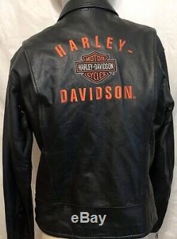 Harley Davidson Mens Bar Shield Spell Out Black Leather Jacket Sz Medium Riding
