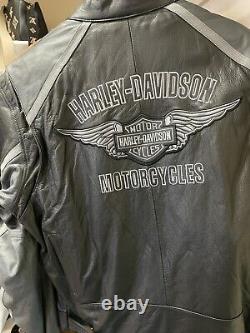 Harley Davidson Mens Black Gray Leather Bar & Shield Wings Jacket Size XL