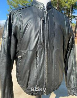 Harley Davidson Mens Black Leather Bomber Jacket Medium Bar & Shield