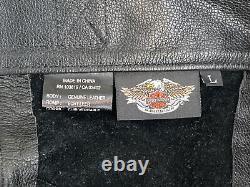 Harley Davidson Mens Black Leather Chaps Stock Bar & Shield Size Large EUC