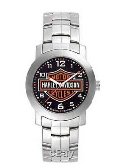 Harley Davidson Mens Bulova Bar & Shield Wrist Watch Stainless Steel Band 76A019