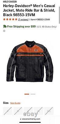 Harley-Davidson Mens Casual Jacket Moto Ride Bar & Shield Black 98553-15VM Nylon