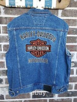 Harley-Davidson Mens Denim Bar&Shield Embroidered Vest XL Blue 99041-08VM, MINT