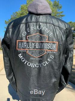 Harley Davidson Mens EXCURSION Black Leather Jacket XL Bar & Shield 3N1 Hoodie