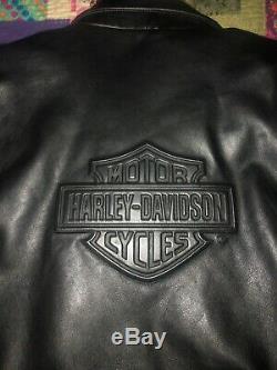 Harley Davidson Mens Embossed Bar&Shield Classic Vintage Black Leather Jacket XL