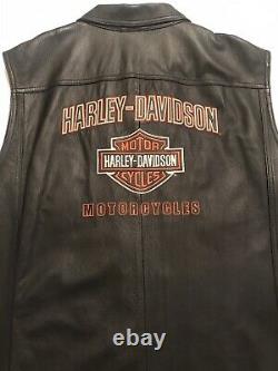 Harley Davidson Mens Embroidered Bar and Shield Leather Vest 97064-08VM 2XL XXL