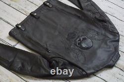 Harley Davidson Mens Iron Jaw Skull Bar&Shield Black Leather Jacket L 97074-09VM