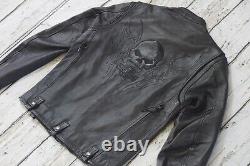 Harley Davidson Mens Iron Jaw Skull Bar&Shield Black Leather Jacket M 97074-09VM