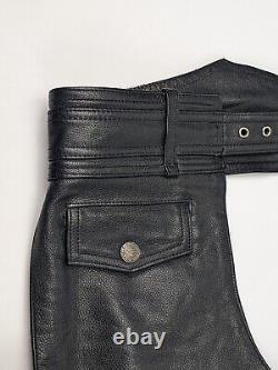 Harley Davidson Mens Leather Chaps Bar Shield Snap Pocket Logo Lined Basic Skins