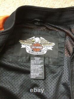 Harley Davidson Mens Nylon Bomber Jacket-L-Orange/Black, Bar and Shield. EUC