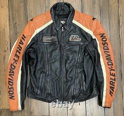 Harley Davidson Mens Racing Stripe Black Leather Jacket Size Large Bar & Shield