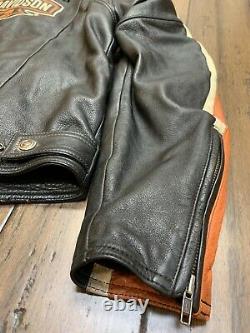 Harley Davidson Mens Racing Stripe Black Leather Jacket Size Large Bar & Shield