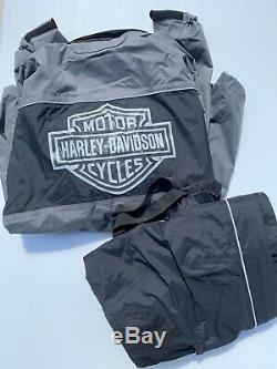 Harley Davidson Mens Rain Suit Jacket Pants XL Gray Reflective Bar & Shield