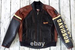 Harley Davidson Mens USA Made Vintage Embossed Bar&Shield Black Leather Jacket L