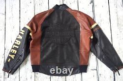 Harley Davidson Mens USA Made Vintage Embossed Bar&Shield Black Leather Jacket L