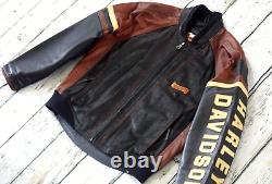 Harley Davidson Mens USA Made Vintage Embossed Bar&Shield Black Leather Jacket L