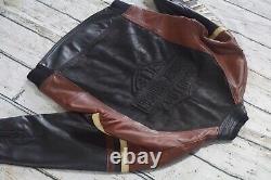 Harley Davidson Mens USA Made Vintage Embossed Bar&Shield Black Leather Jacket L