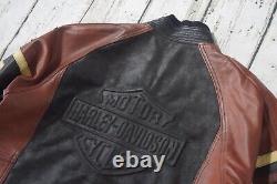 Harley Davidson Mens USA Made Vintage Embossed Bar&Shield Black Leather Jacket L