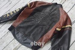 Harley Davidson Mens USA Made Vintage Embossed Bar&Shield Black Leather Jacket L