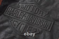 Harley Davidson Mens USA Made Vintage Embossed Bar&Shield Black Leather Jacket L